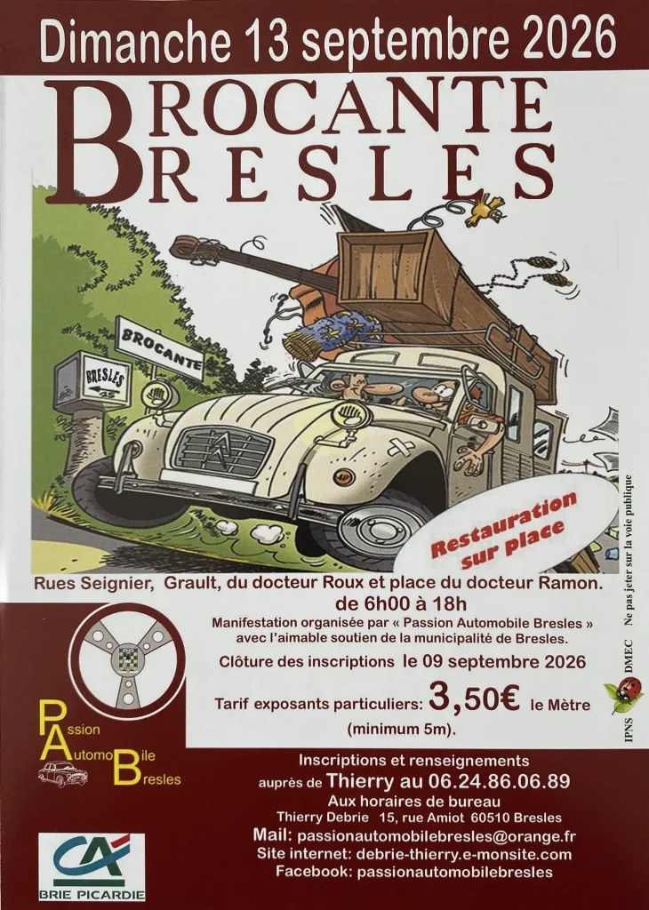 Lire la suite de l'actualité 🚗 BROCANTE À BRESLES – DIMANCHE 13 SEPTEMBRE ! 🛍️